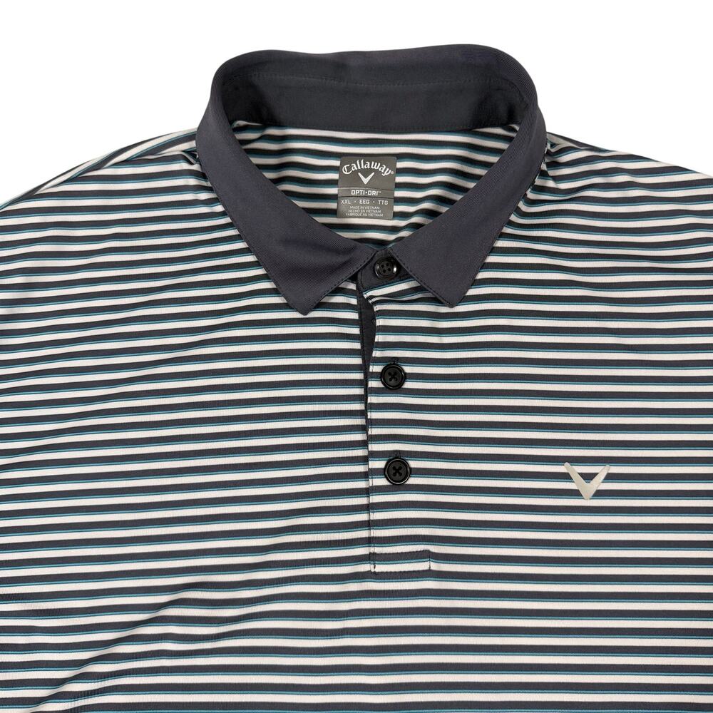 Callaway Opti-Dri Polo XXL Navy White Blue Striped Golf Performance Shirt